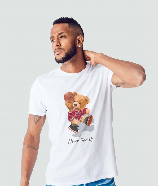 Мъжка тениска с щампа Мечета NEVER GIVE UP bear